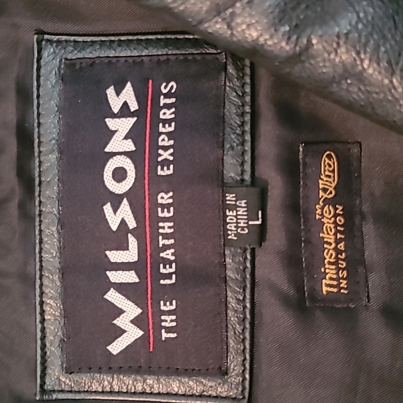 Wilsons Black Leather Button-up Belted Jacket Coat Thinsulate Zip Out Lined Wm L - Picture 2 of 16